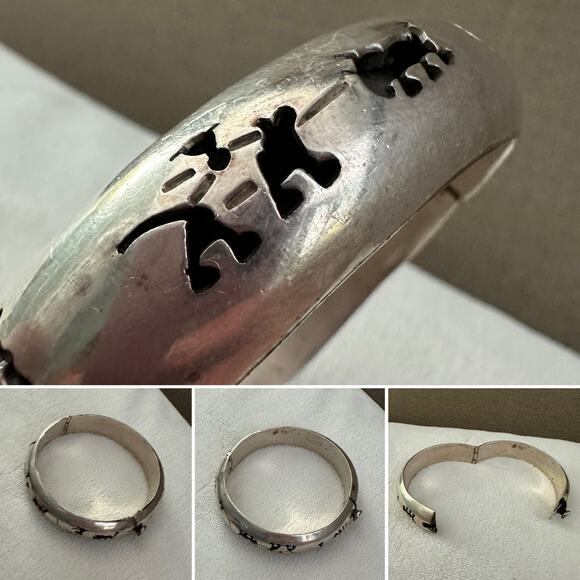 Vintage 925 Mexico Sterling Silver Shadowbox Storyteller Clamper Bracelet - Picture 4 of 5